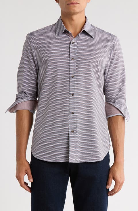Geometric Slim Fit Stretch Button-Up Shirt