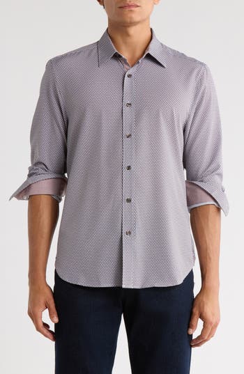 Construct Geometric Slim Fit Stretch Button-up Shirt In Purple
