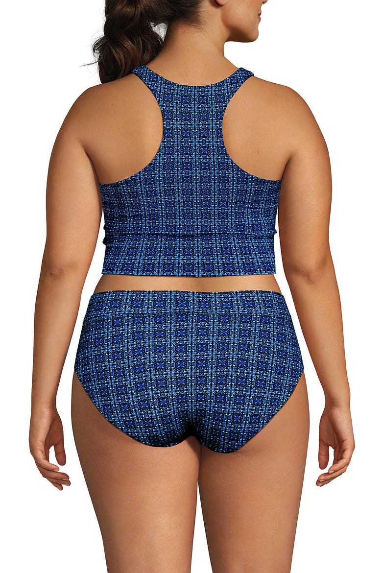 Chlorine Resistant High Neck Racerback Midkini Swimsuit Top, Alternate, color, Navy Mosaic Mini Tile
