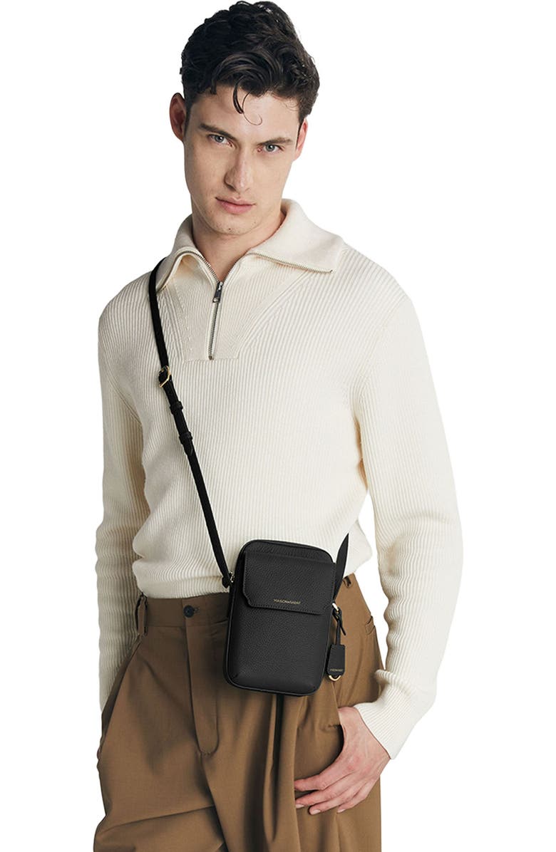 MAISON de SABRÉ Leather Zip Phone Pouch, Alternate, color, Black Caviar