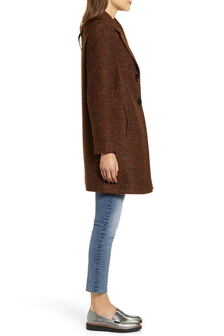 Rib Tweed Car Coat, Alternate, color, BRN/ BLK STRIPE