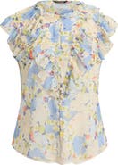 Lauren Ralph Lauren Floral Print Ruffle Trim Button-Up Top
