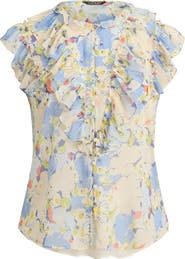 Lauren Ralph Lauren Floral Print Ruffle Trim Button-Up Top