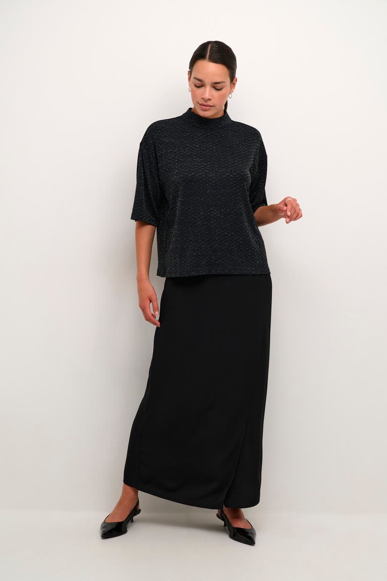 Kaellie Mock Neck Half Sleeves T-Shirt, Alternate, color, Black Glitter Jersey