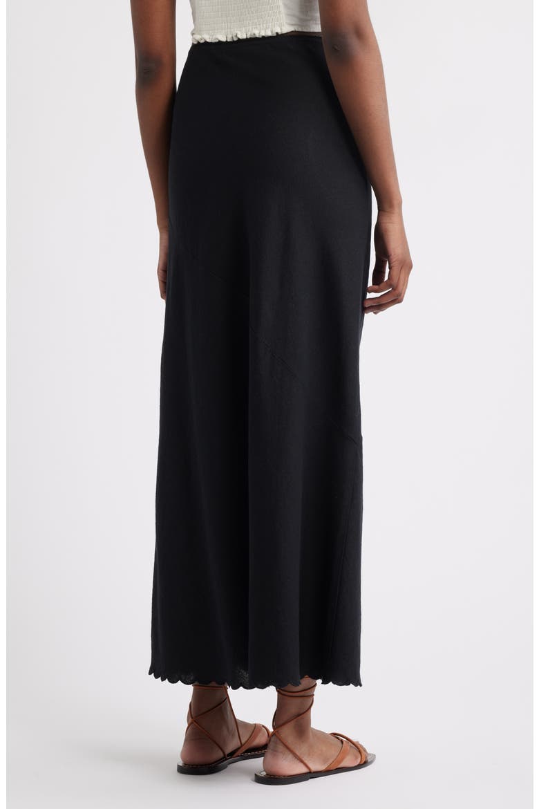 Scalloped Hem Linen Blend Maxi Skirt, Alternate, color, BLACK