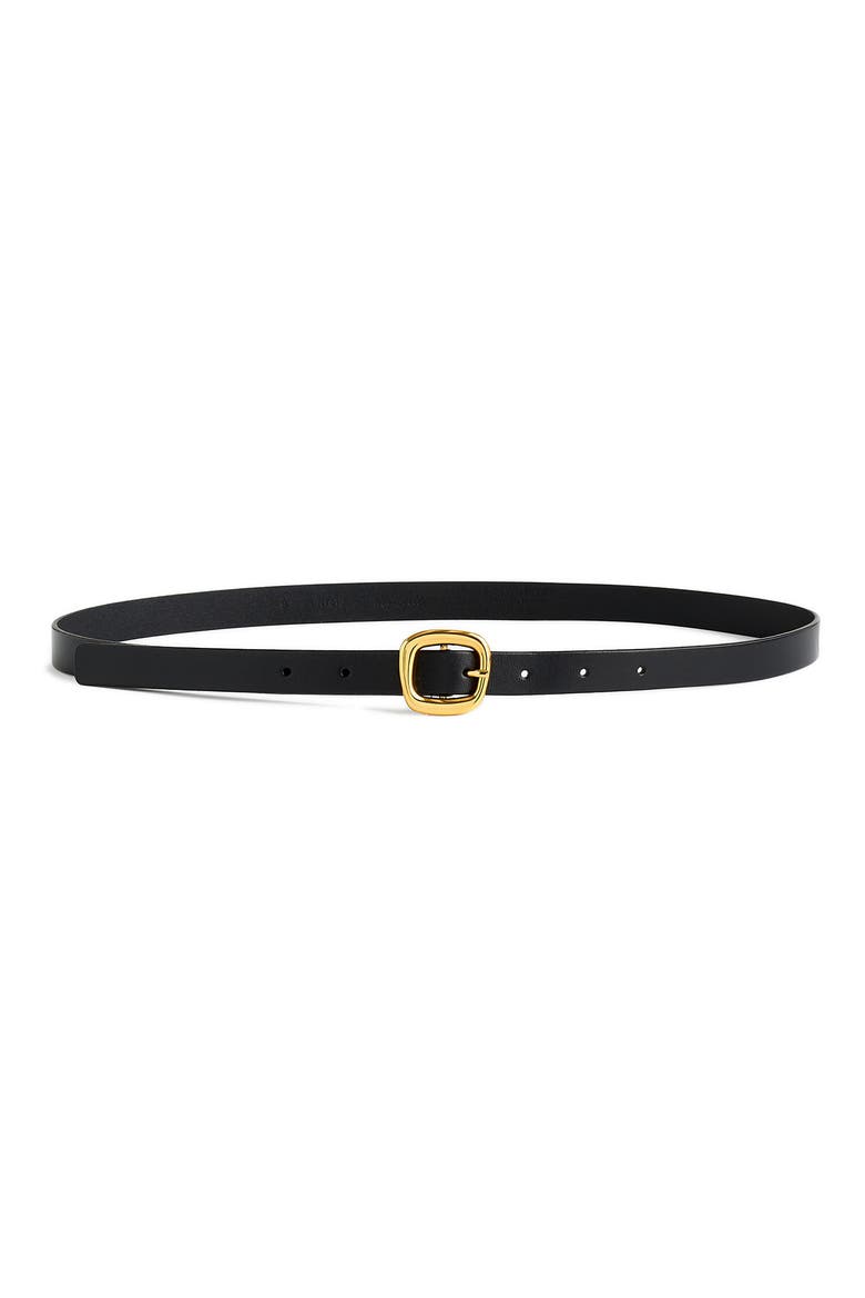 Puffy Buckle Skinny Leather Belt, Main, color, TRUE BLACK