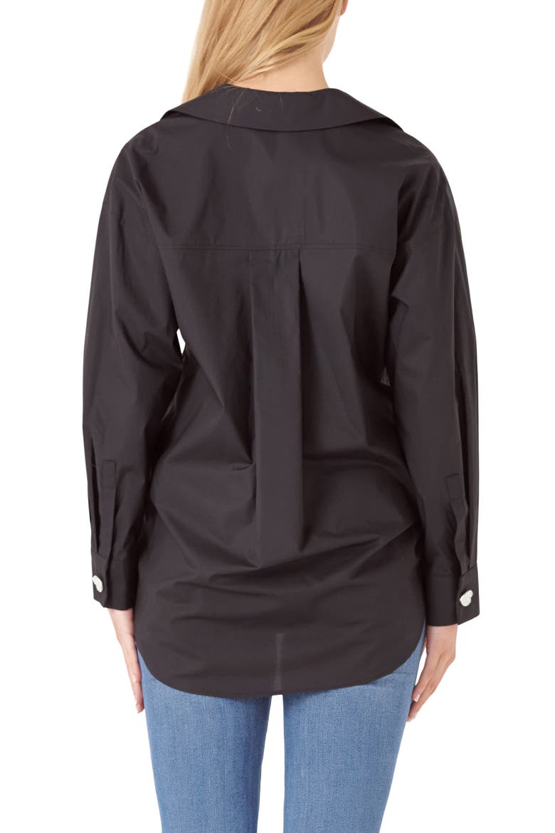 Oversize Cotton Button-Up Shirt, Alternate, color, BLACK