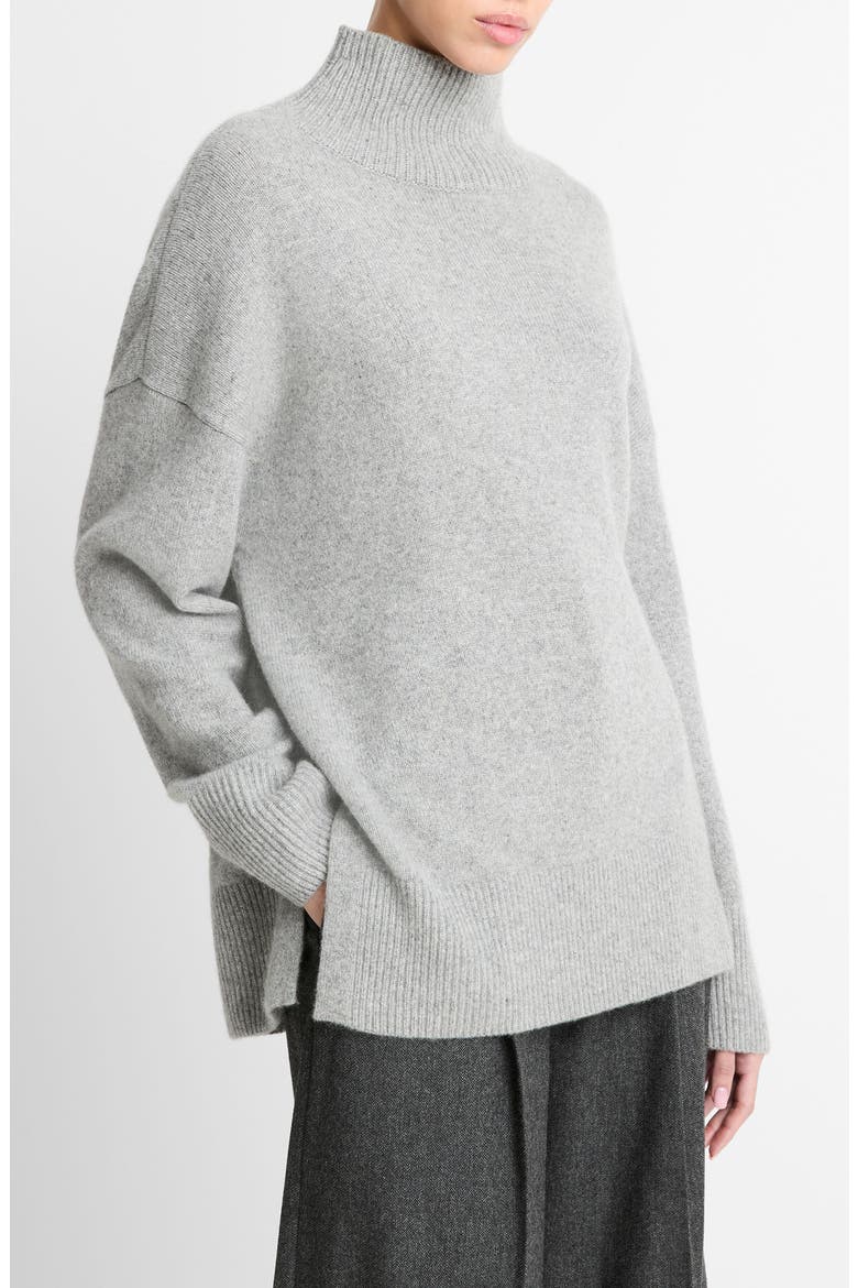 Funnel Neck Wool & Cashmere Sweater, Alternate, color, HEATHER SILVER DUST