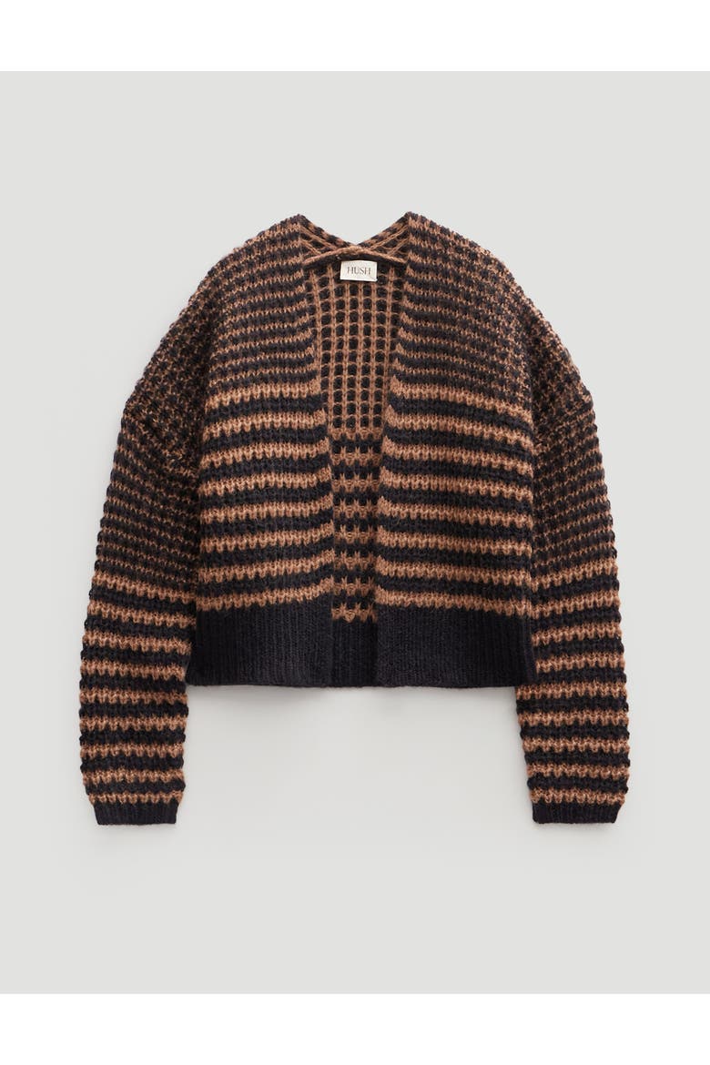 Skye Wool Blend Stripe Cardigan, Alternate, color, Black/ Brown Stripe