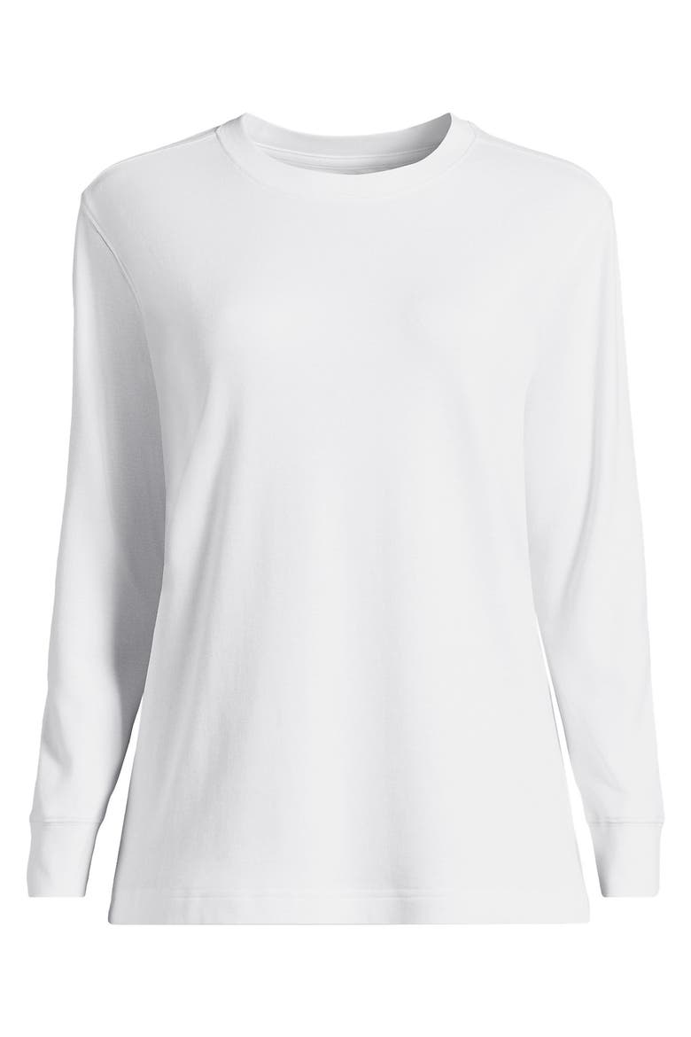 Plus Size Cotton Relaxed Long Sleeve Crew Neck, Alternate, color, White