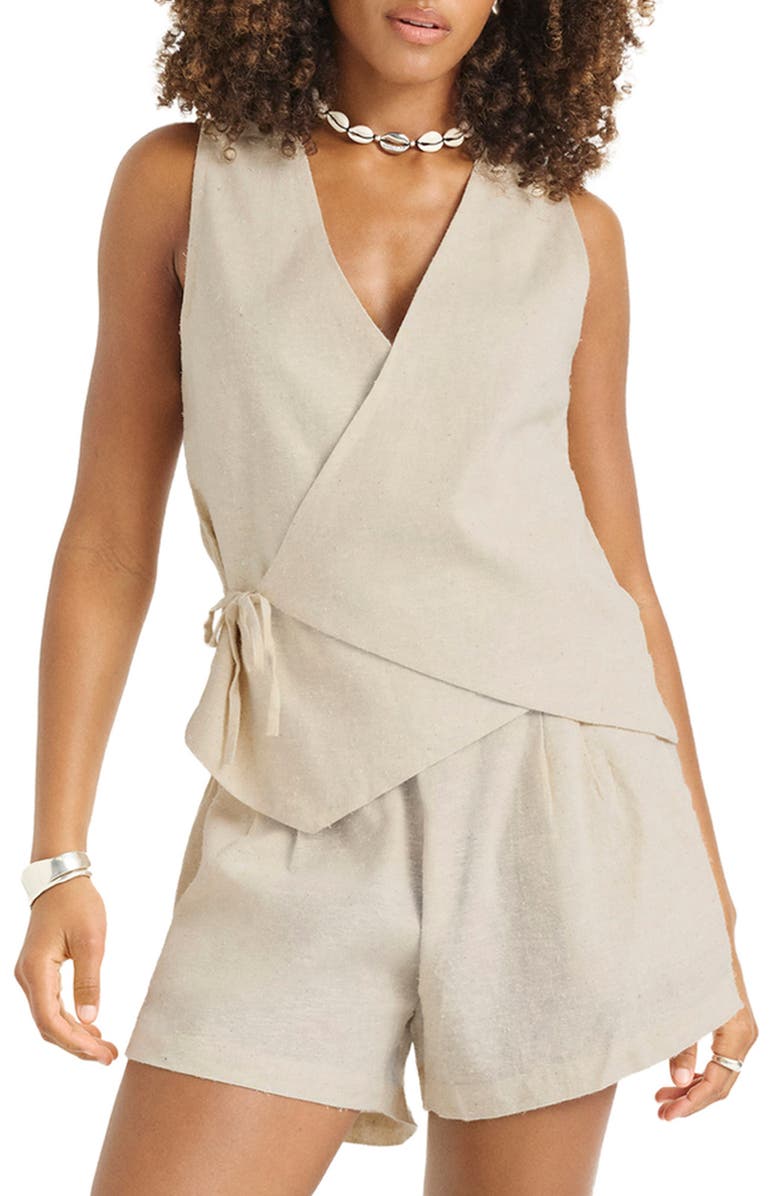 Vitamin A<sup>®</sup> Valencia Wrap Organic Cotton & Linen Blend Cover-Up Top, Main, color, Natural