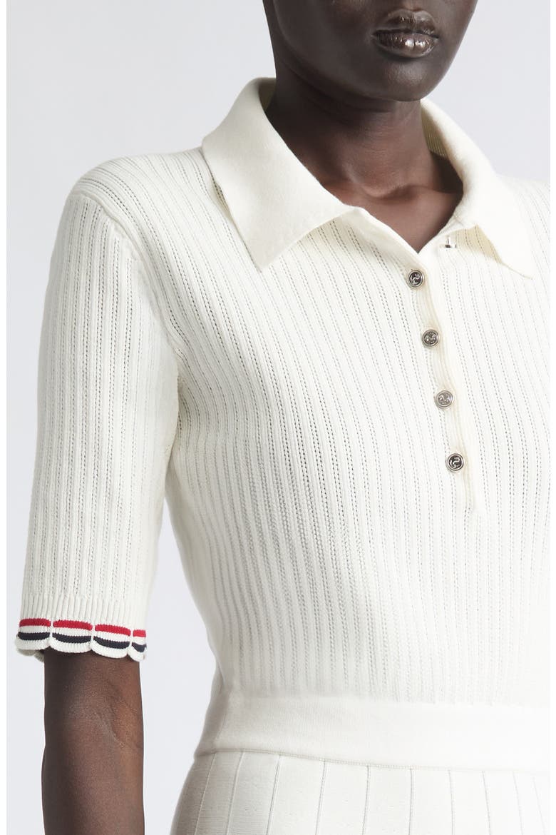 Pointelle Rib Stitch Polo Dress, Alternate, color, WHITE