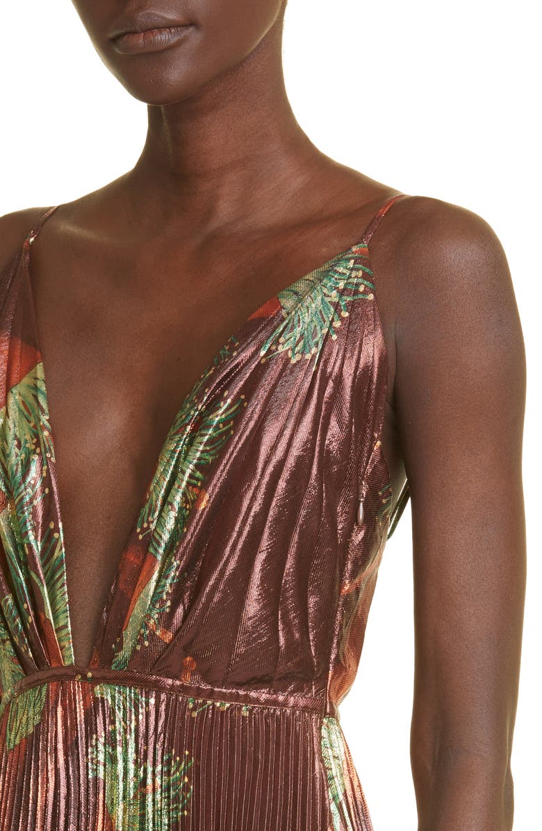 Johanna Ortiz Western Gardens Metallic Pleated Maxi Dress, Alternate, color, 