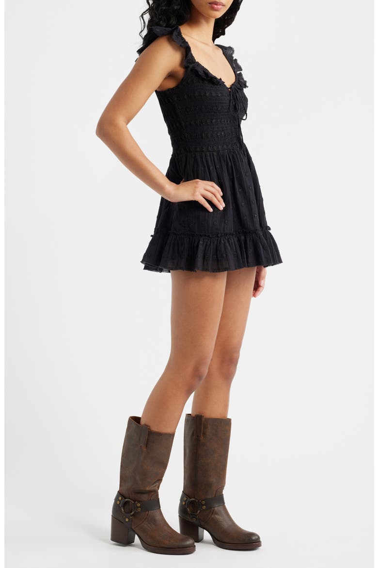 Sunny Lace-Up Romper, Alternate, color, BLACK