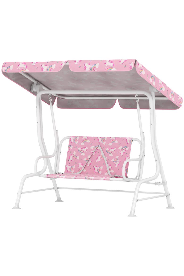 2-Seater Kids Porch Swing with Safety Belts and Adjustable Canopy, Main, color, Pink