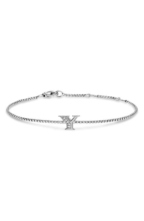 Petite Pavé Initial Chain Bracelet in Sterling Silver with Diamonds