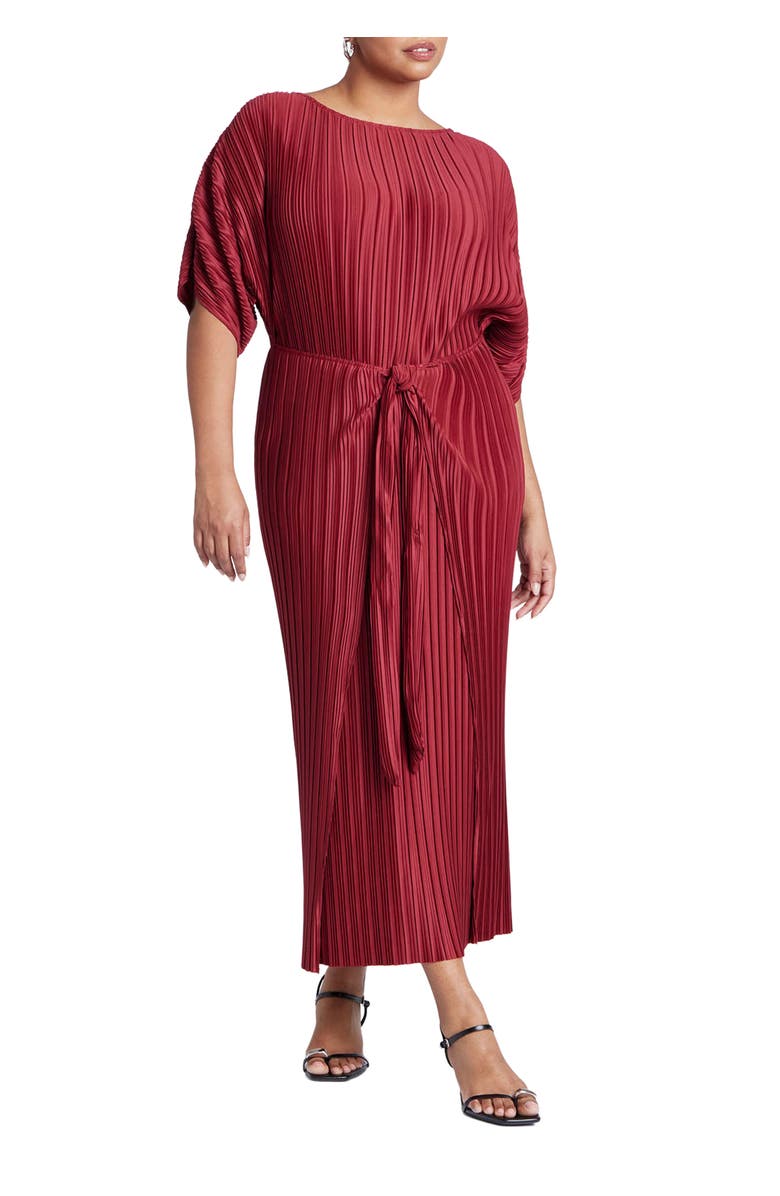 ELOQUII Draped Plisse Dress, Main, color, Rumba Red