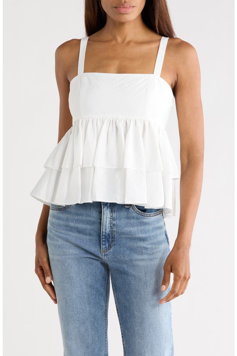 Lilwen Tiered Smocked Cotton Blend Top, Main, color, WHITE