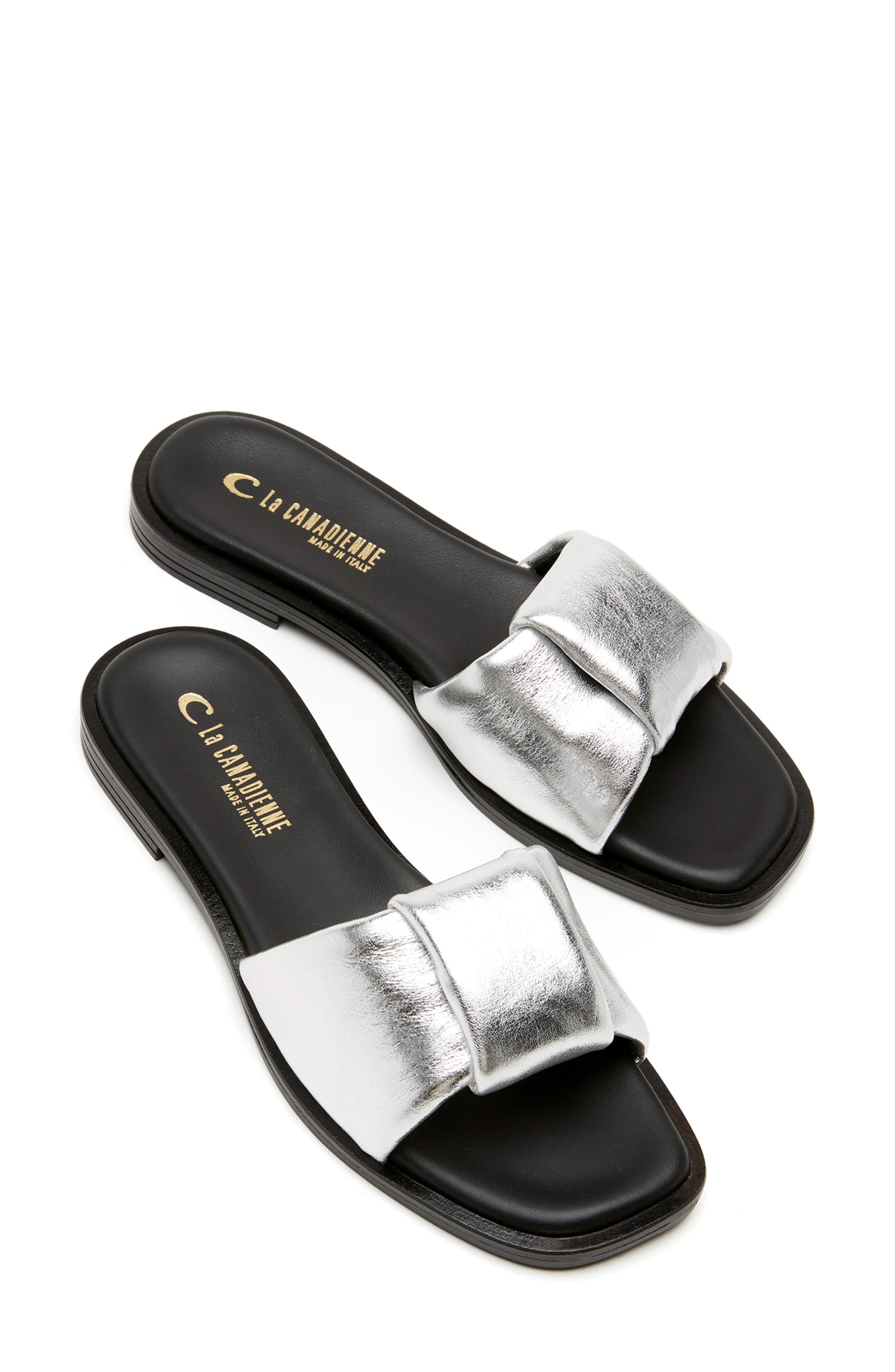 Farrah Slide Sandal, Alternate, color, SILVER LEATHER