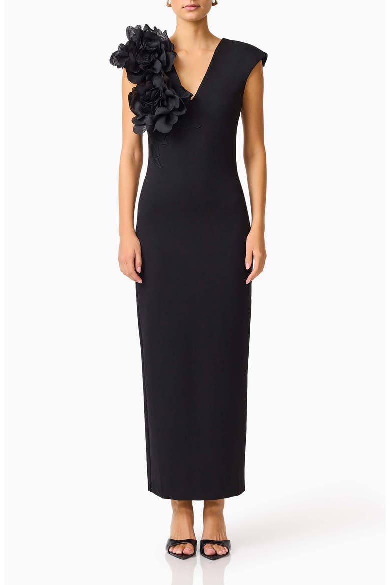 Zahara Floral Sleeveless Gown, Main, color, BLACK/ BLACK