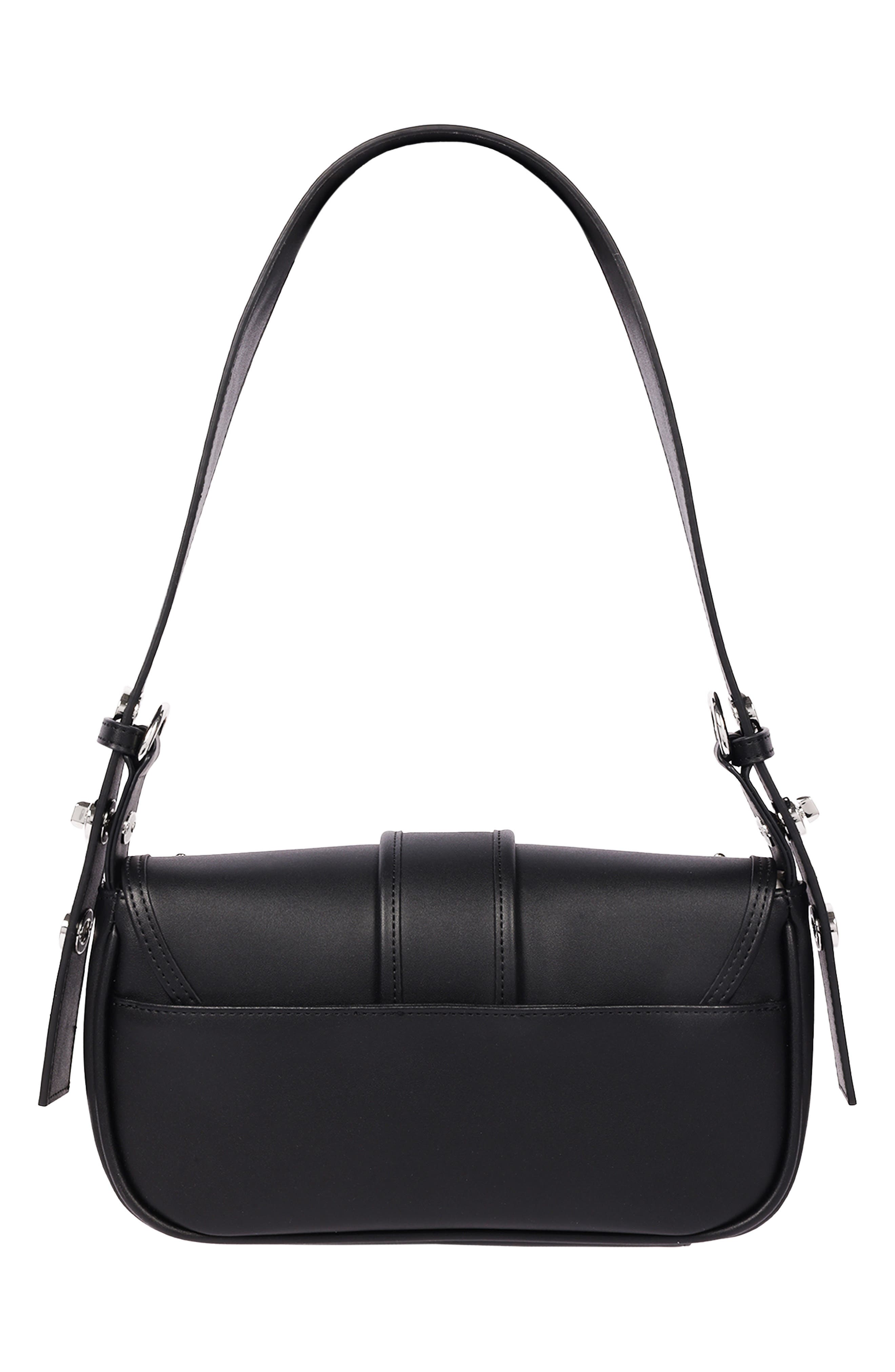 Smooth Moto Studded Faux Leather Shoulder Bag, Alternate, color, BLACK