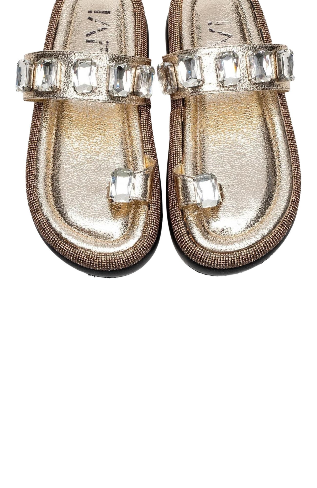 Prologue Shoes Evans Jeweled Platform Sandal, Alternate, color, Gold Faux Leather