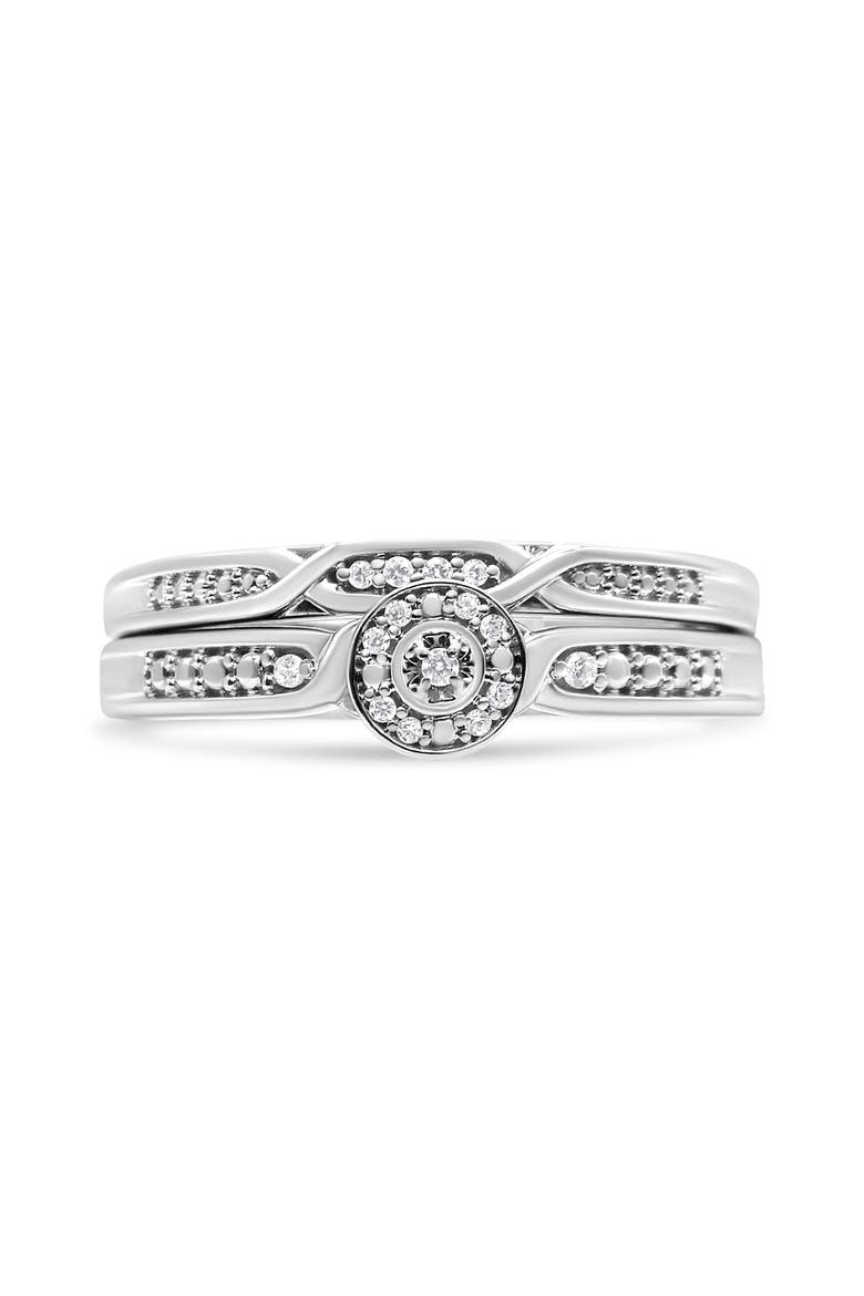 Silver Diamond Accent Frame Twist Shank Bridal Set Ring and Band, Alternate, color, White