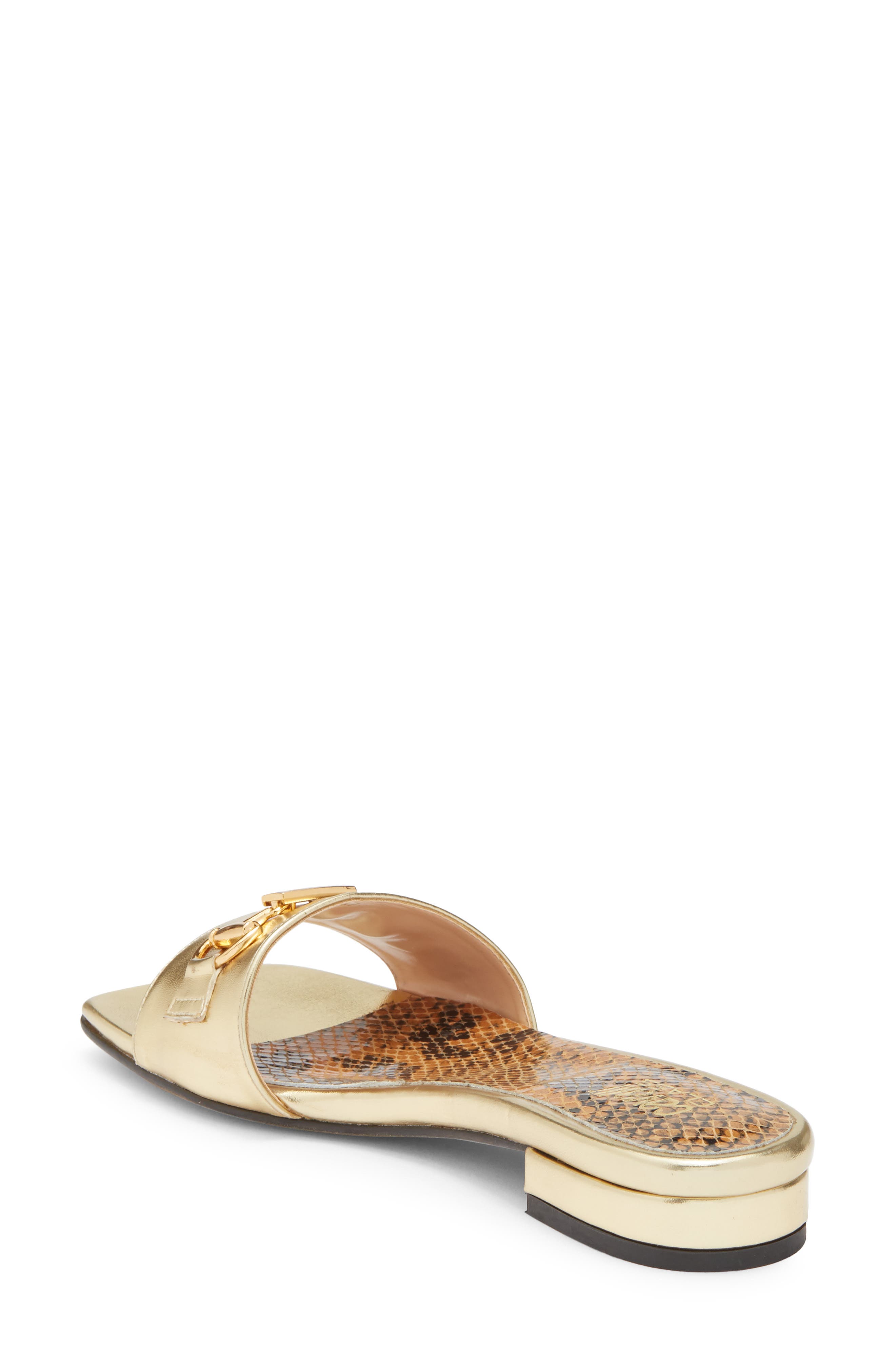 Roberto Cavalli Flat Slide Sandal, Alternate, color, Gold