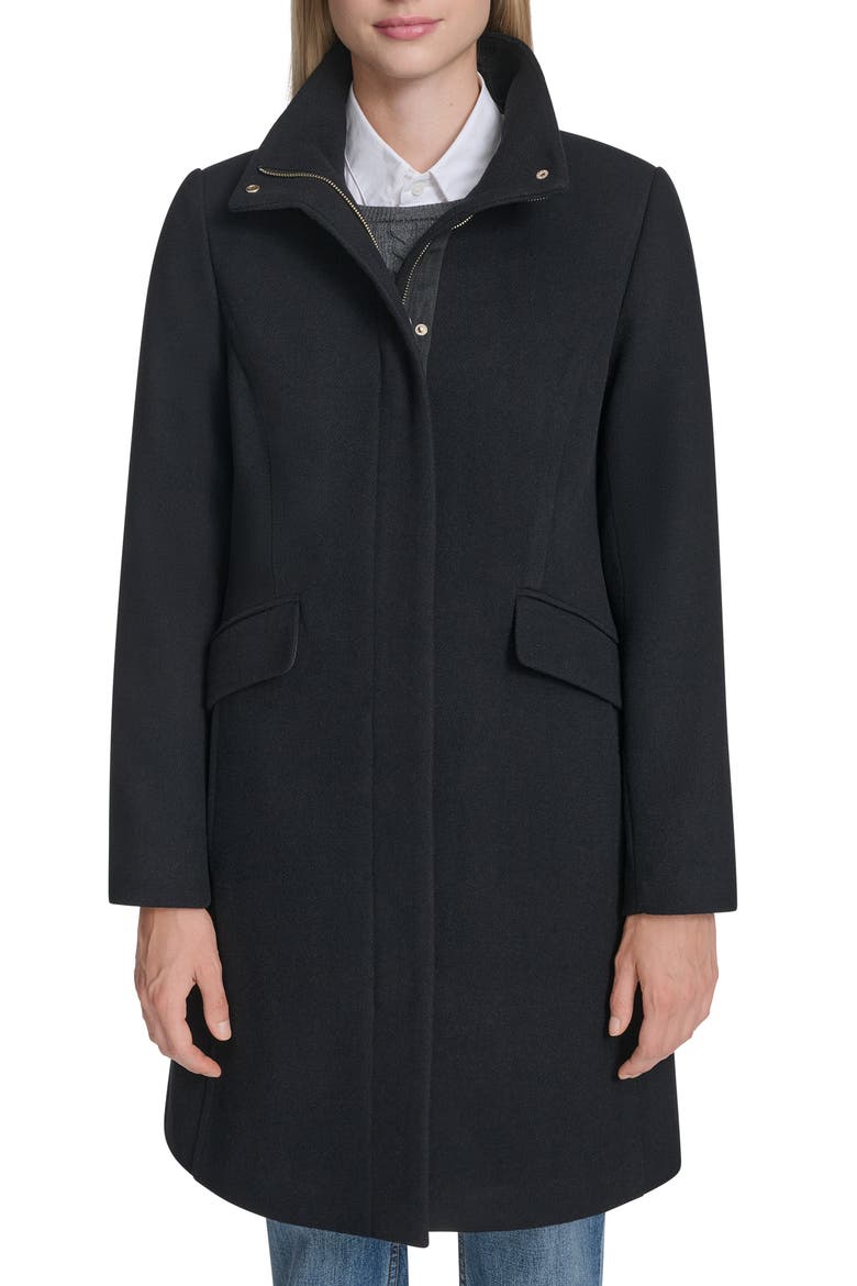 Longline Wool Blend Coat, Main, color, BLACK