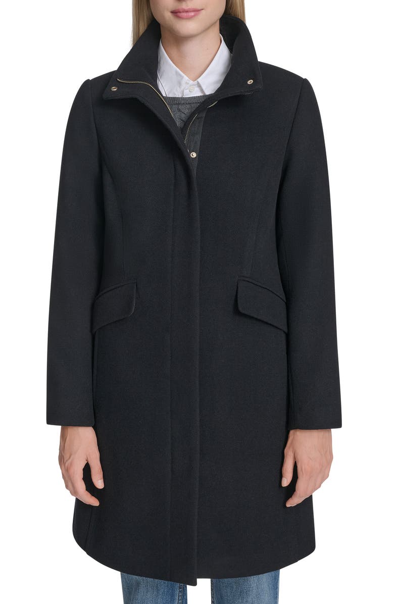 Cole Haan Longline Wool Blend Coat, Main, color, Black