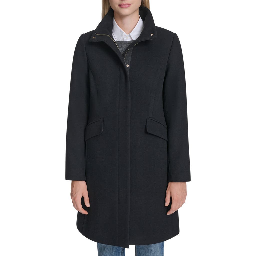 Cole Haan Longline Wool Blend Coat In Black