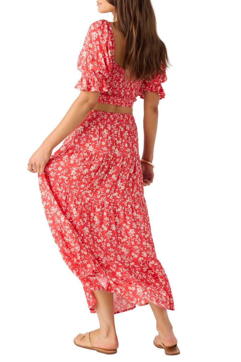 Luciana Floral Smocked Waist Wrap Maxi Skirt, Alternate, color, CAYENNE