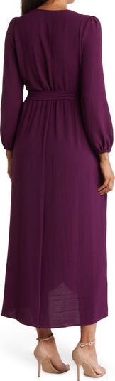 Faux Wrap Long Sleeve Maxi Dress