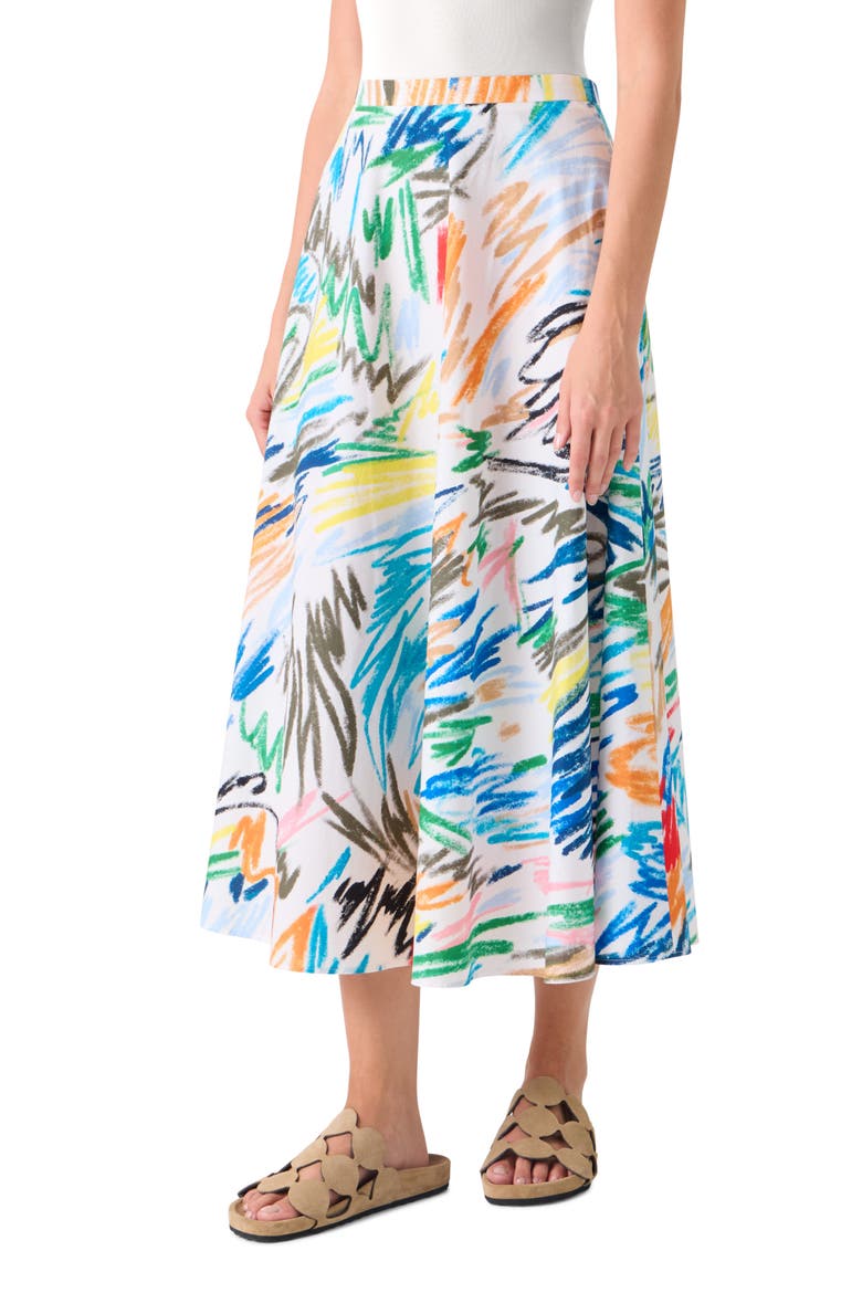 Scribble Print Cotton A-Line Skirt, Alternate, color, CREAM-MULTI