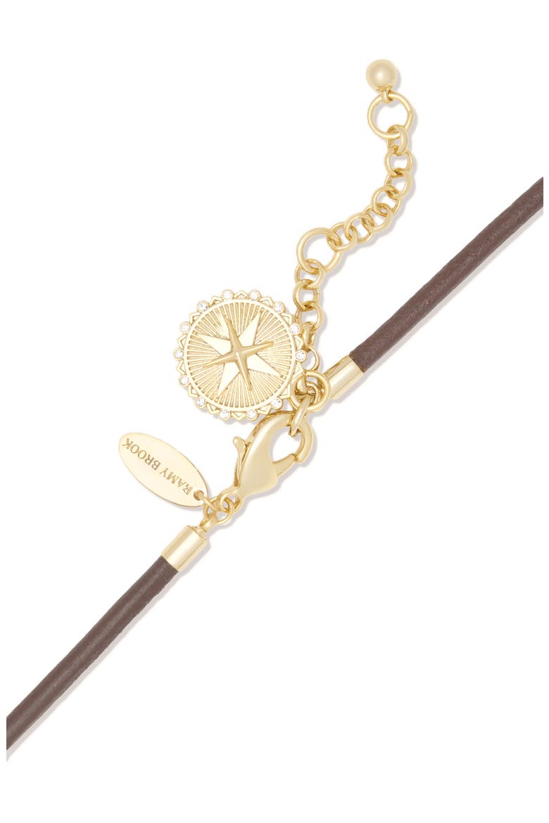 Cubic Zirconia Pendant Leather Collar Necklace, Alternate, color, BROWN/ GOLD