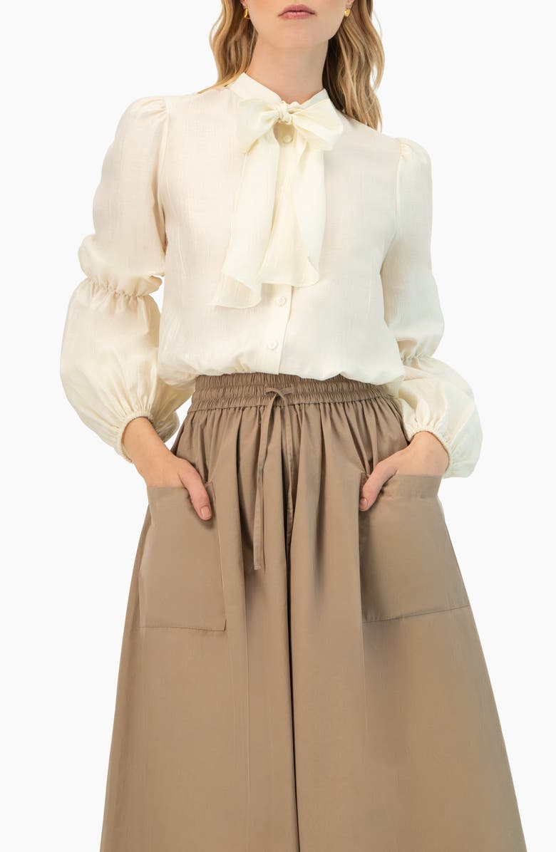 IVONNE Long Sleeve Blouse with Neck Tie, Main, color, Ivory