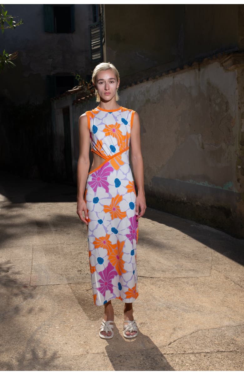 Untitled in Motion Morea Printed Cutout Midi Dress, Alternate, color, Morea