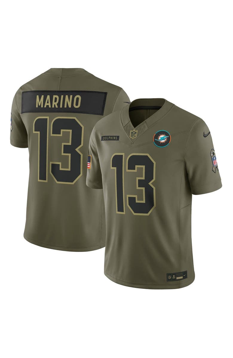 Nike Men's Nike Dan Marino Olive Miami Dolphins 2025 Salute to Service Retired Limited Jersey, Main, color, Olive
