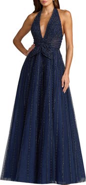 Mac Duggal Beaded Halter Neck Open Back Gown