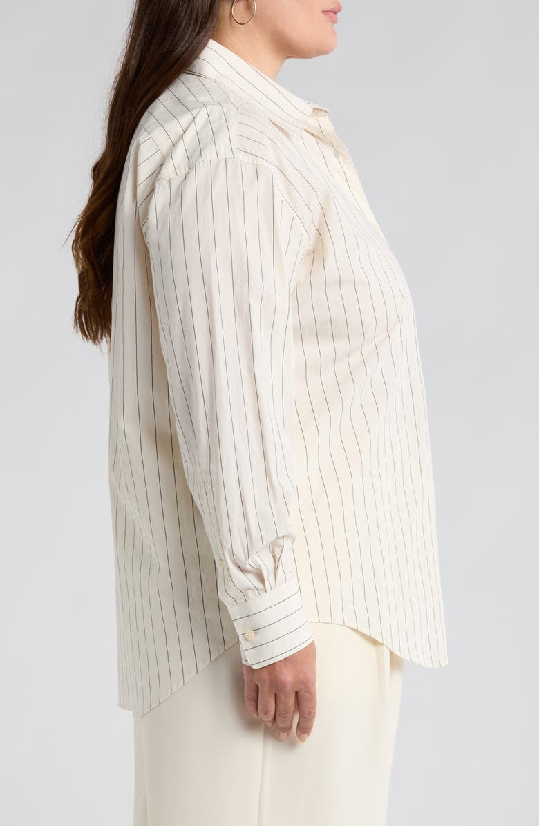 Nordstrom Pinstripe Button-Up Shirt, Alternate, color, Ivory- Black Penny Stripe