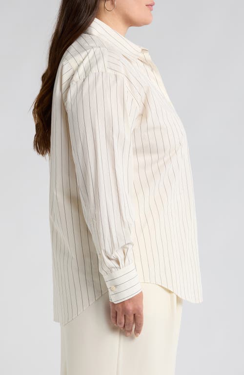 Nordstrom Pinstripe Button-up Shirt In Ivory- Black Penny Stripe