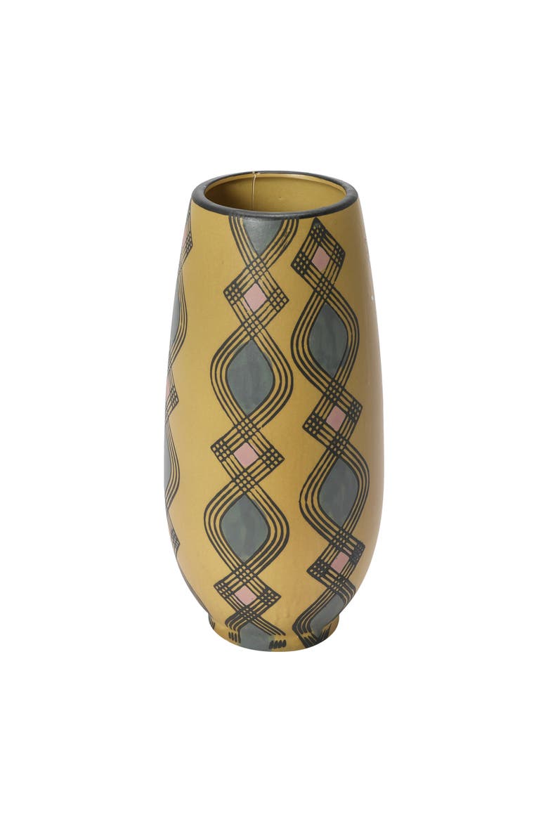 Hand Painted Stoneware Vase with Pattern, Lavender and Sand, Main, color, Yellow