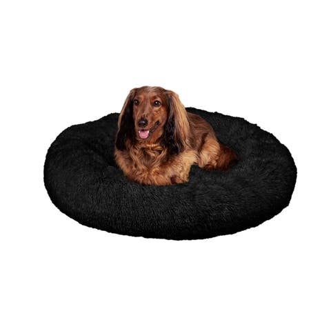 Maisie Bohemian Glam Faux Fur Round Fluffy Calming Donut Pet Bed with Washable Cover