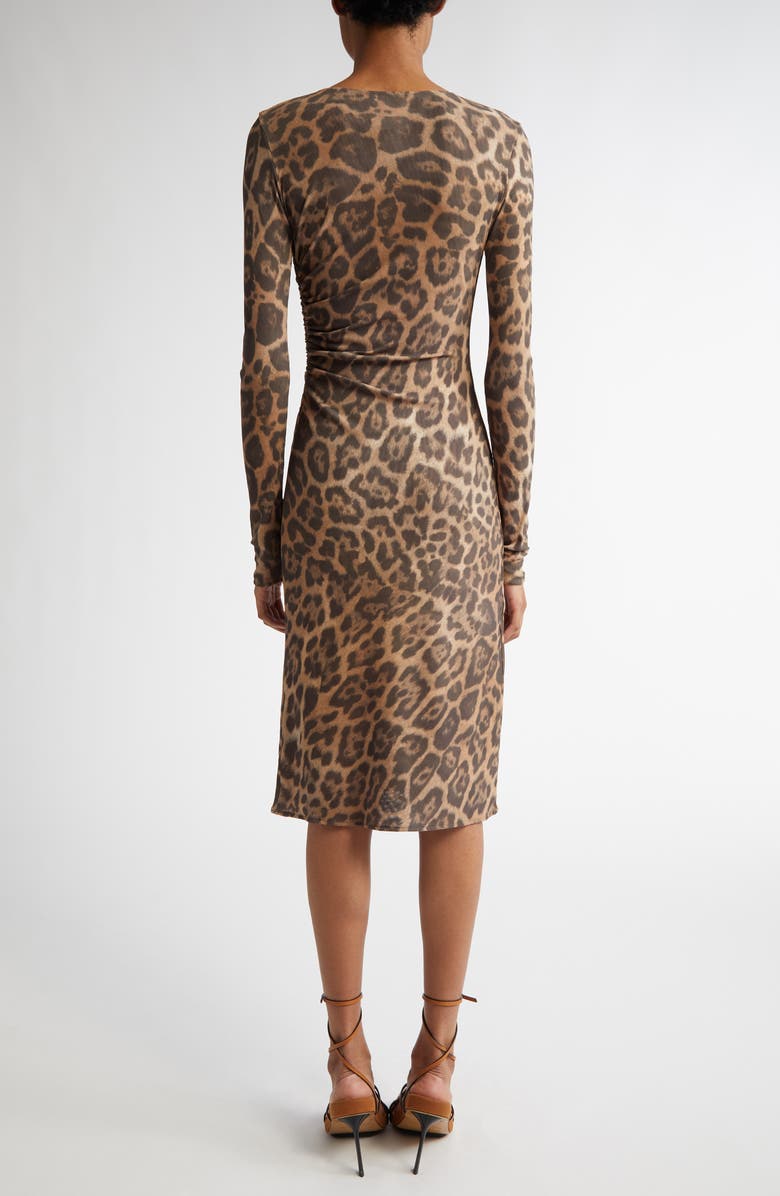 Stella McCartney Leopard Print Long Sleeve Mesh Dress, Alternate, color,
