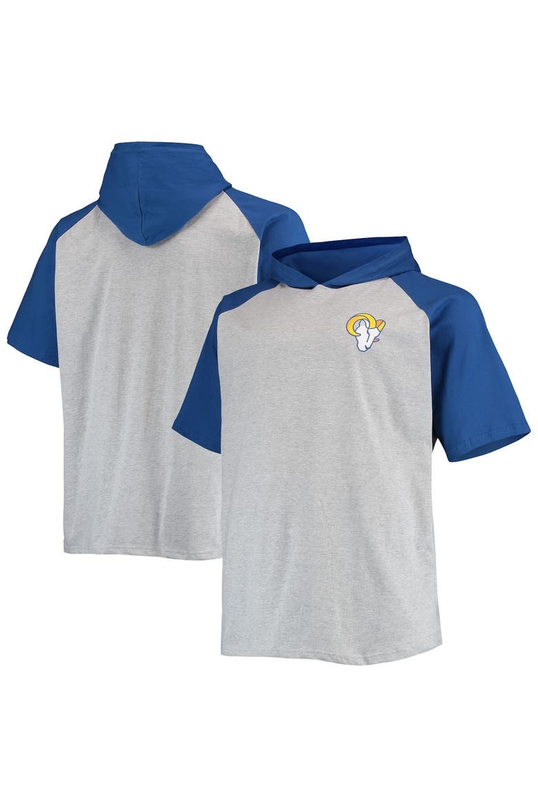 Men's Heathered Gray/Royal Los Angeles Rams Big & Tall Raglan Short Sleeve Pullover Hoodie, Main, color, Heather Gray
