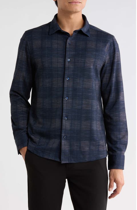 Meteor Plaid Knit Button-Up Shirt