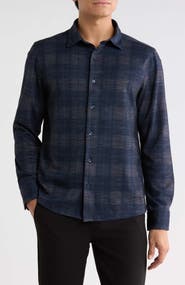 Robert Barakett Meteor Plaid Knit Button-Up Shirt