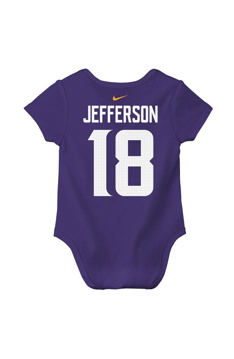 Nike Newborn & Infant Nike Justin Jefferson Purple Minnesota Vikings Player Name & Number Bodysuit, Alternate, color, Purple