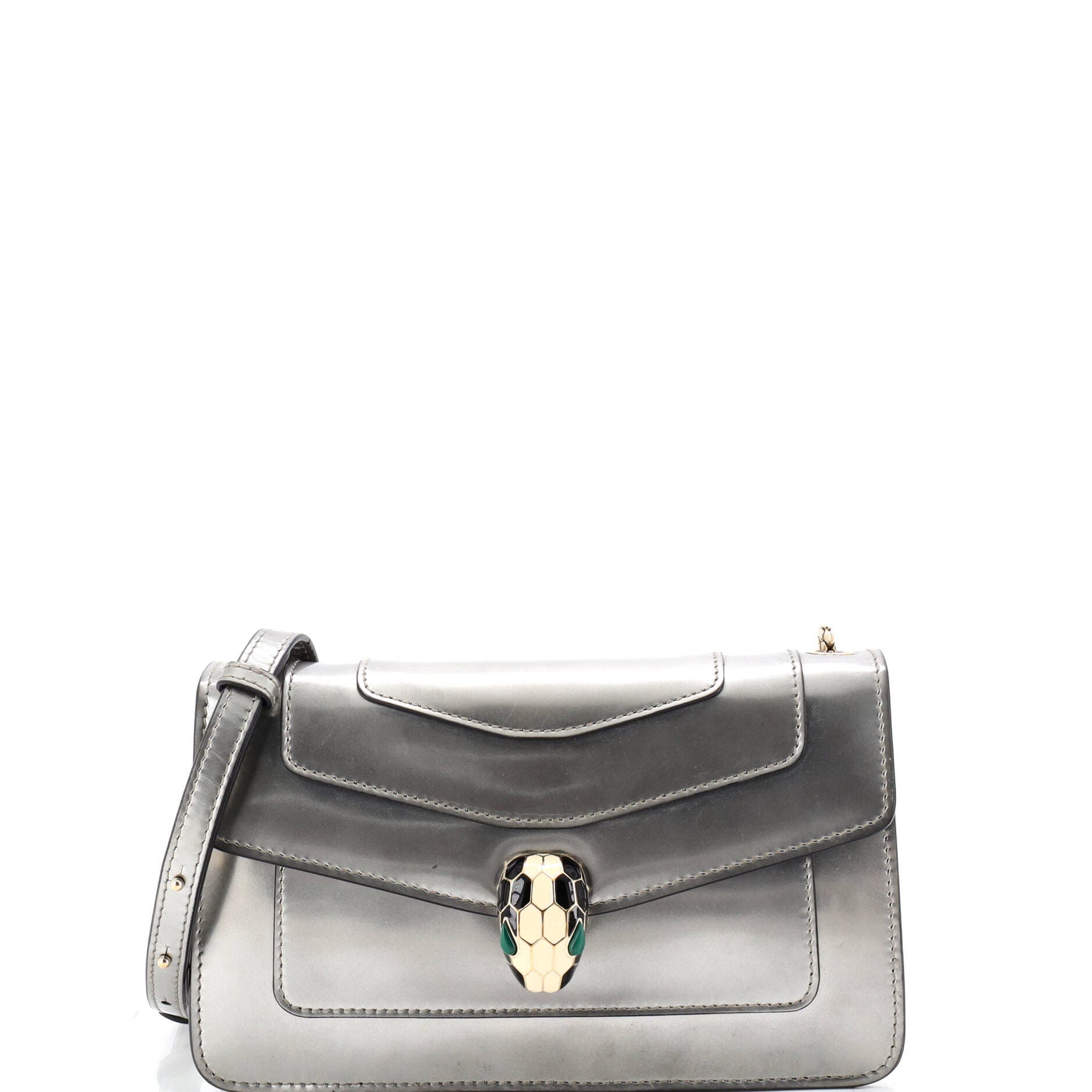 Serpenti Forever Shoulder Bag Metallic Leather Small, Main, color, Metallic Silver