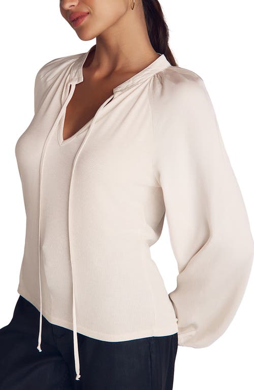 Bella Dahl Tie Neck Rib Mixed Media Top In Neutral